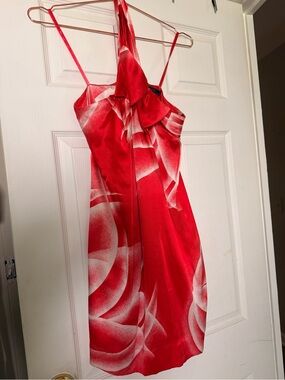 BCBG Red & White Halter Cocktail Dress